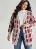 Plaid Fuzzy Heather Button Fly Tunic Cardigan sold by Bloomchic