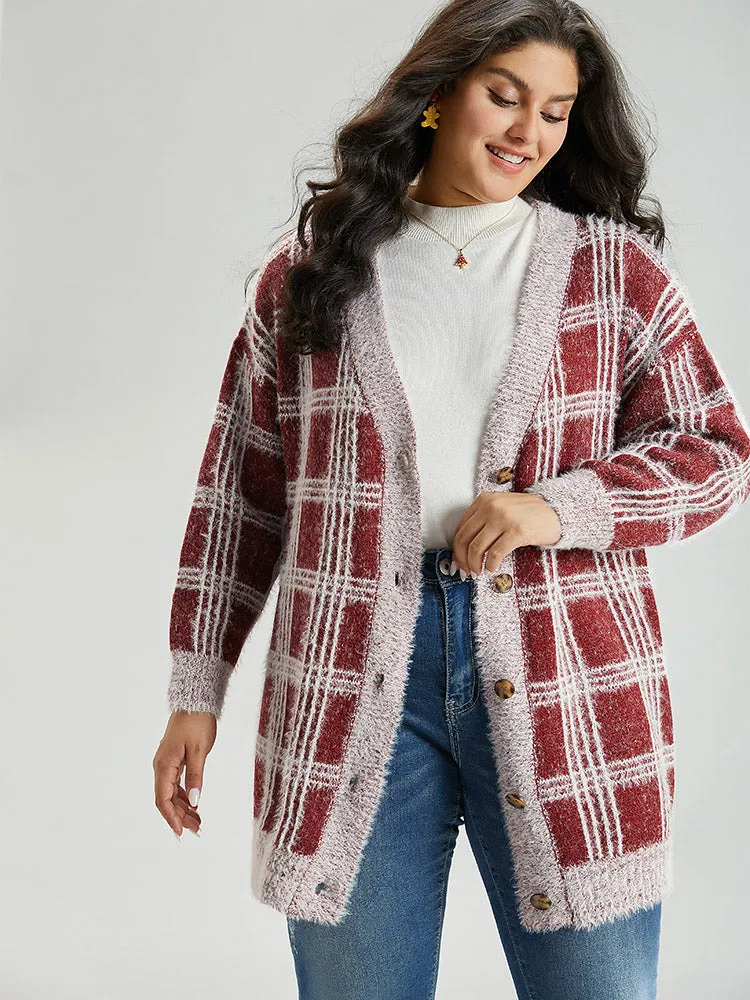 Plaid Fuzzy Heather Button Fly Tunic Cardigan sold by Bloomchic product image thumbnail 4