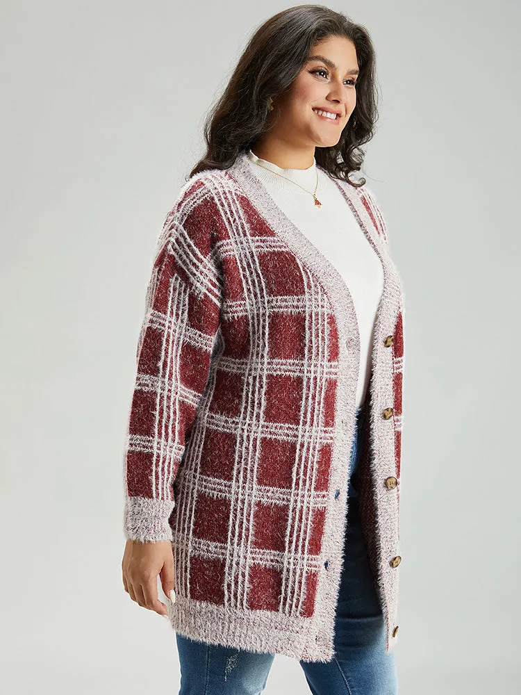 Plaid Fuzzy Heather Button Fly Tunic Cardigan sold by Bloomchic product image thumbnail 5