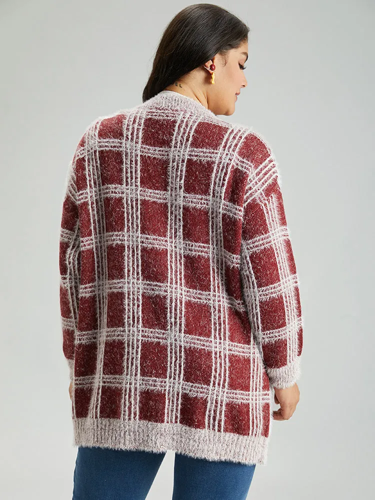 Plaid Fuzzy Heather Button Fly Tunic Cardigan sold by Bloomchic product image thumbnail 2