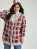 Plaid Fuzzy Heather Button Fly Tunic Cardigan sold by Bloomchic