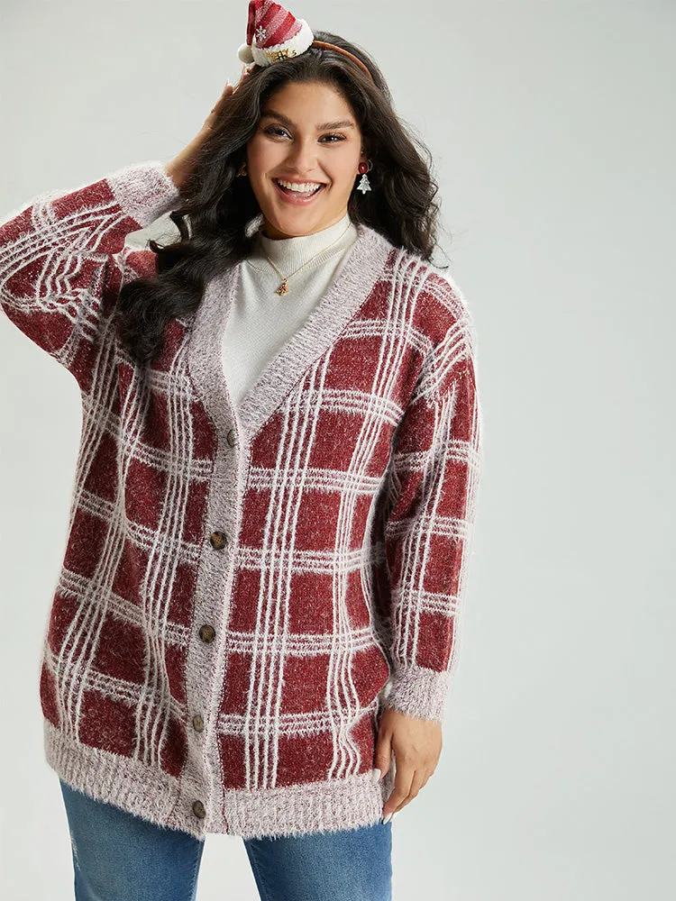 Plaid Fuzzy Heather Button Fly Tunic Cardigan sold by Bloomchic product image thumbnail 3