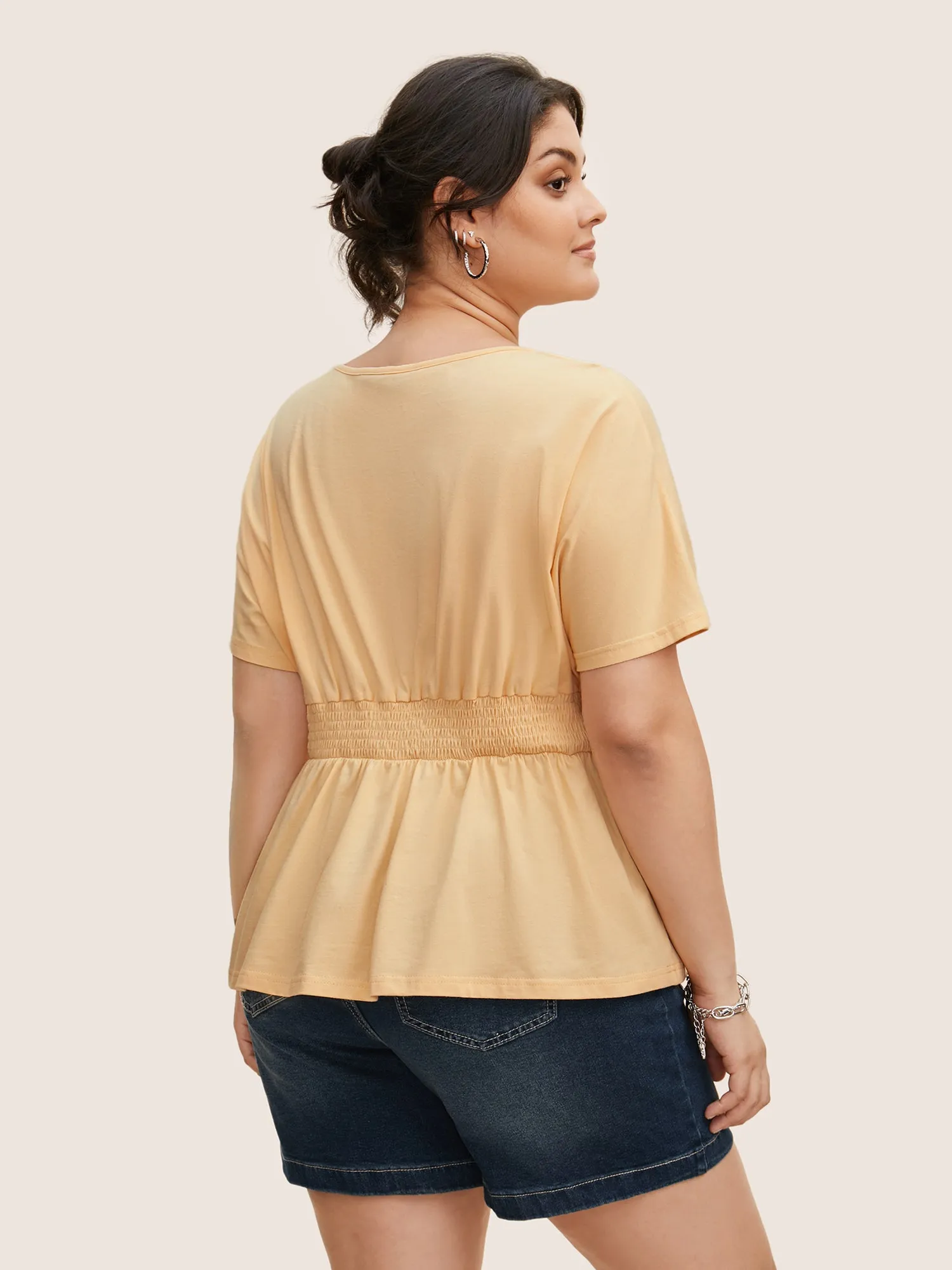 Cotton Crew Neck Shirred Batwing Sleeve T-shirt sold by Bloomchic product image thumbnail 3