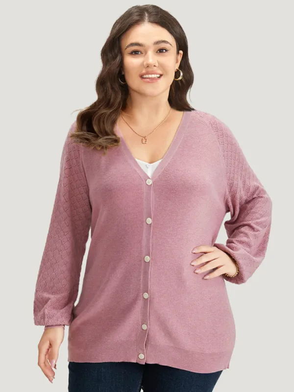 Plain Raglan Sleeve Eyelet Button Fly Cardigan sold by Bloomchic