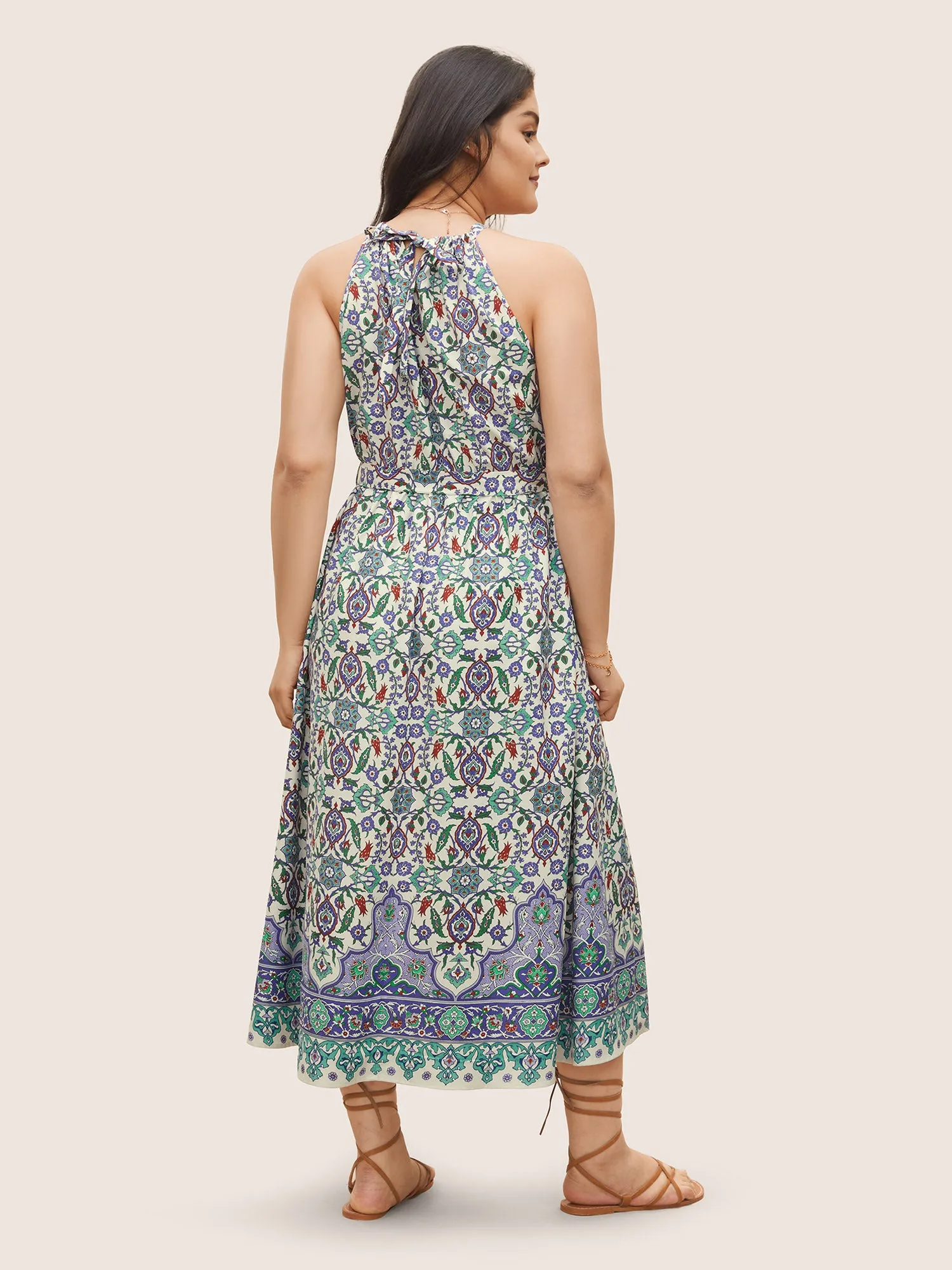 Boho Print Halter Gathered Belted Dress sold by Bloomchic product image thumbnail 3