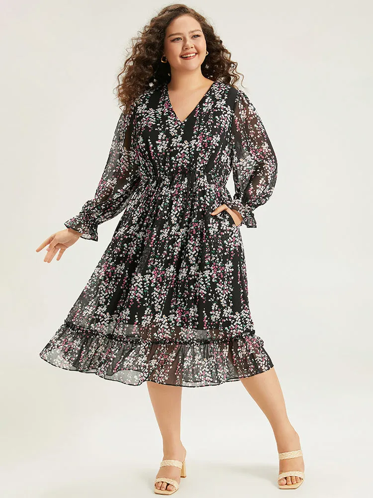 Ditsy Floral Chiffon Patchwork Frill Trim Dress sold by Bloomchic product image thumbnail 3