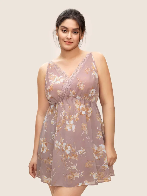 Floral Lace Panel Mesh Backless Sleep Dress sold by Bloomchic