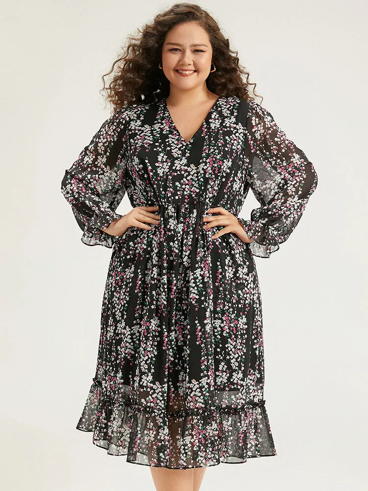 Ditsy Floral Chiffon Patchwork Frill Trim Dress sold by Bloomchic product image thumbnail 4