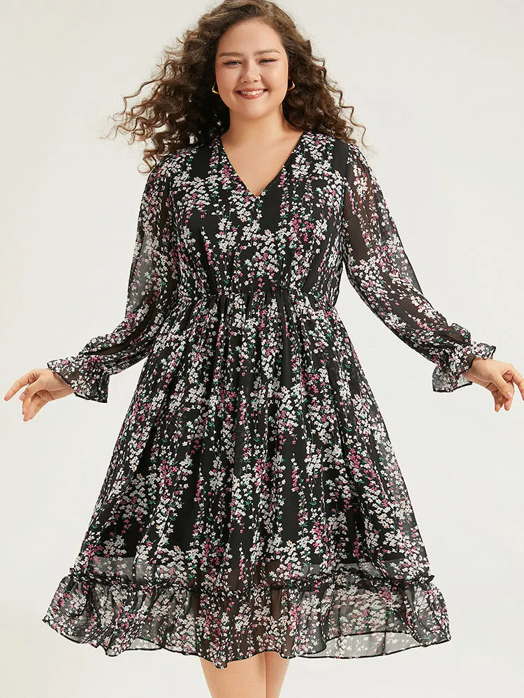 Ditsy Floral Chiffon Patchwork Frill Trim Dress sold by Bloomchic