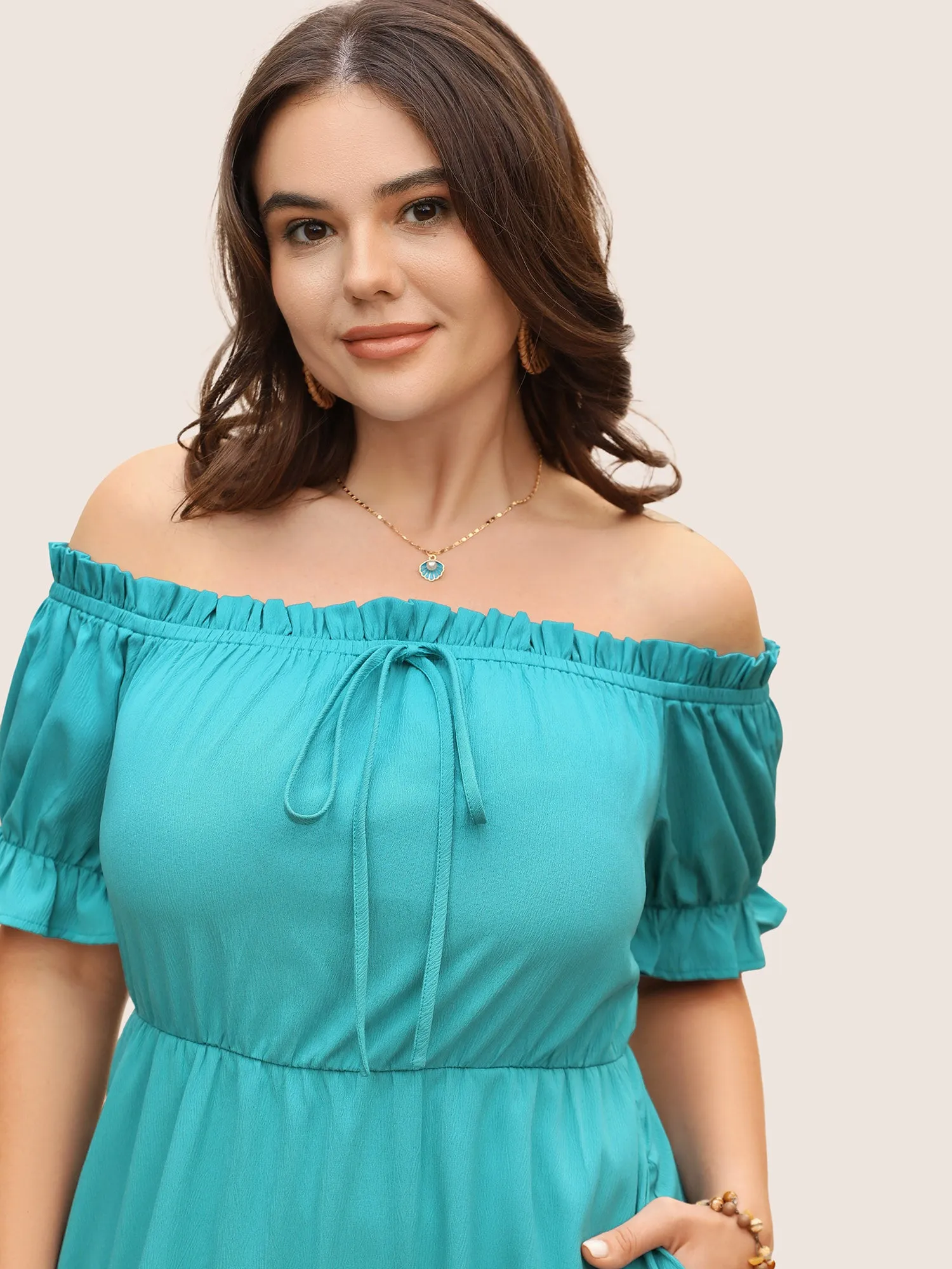 One Shoulder Neck Frill Trim Tie Knot Dress sold by Bloomchic product image thumbnail 4