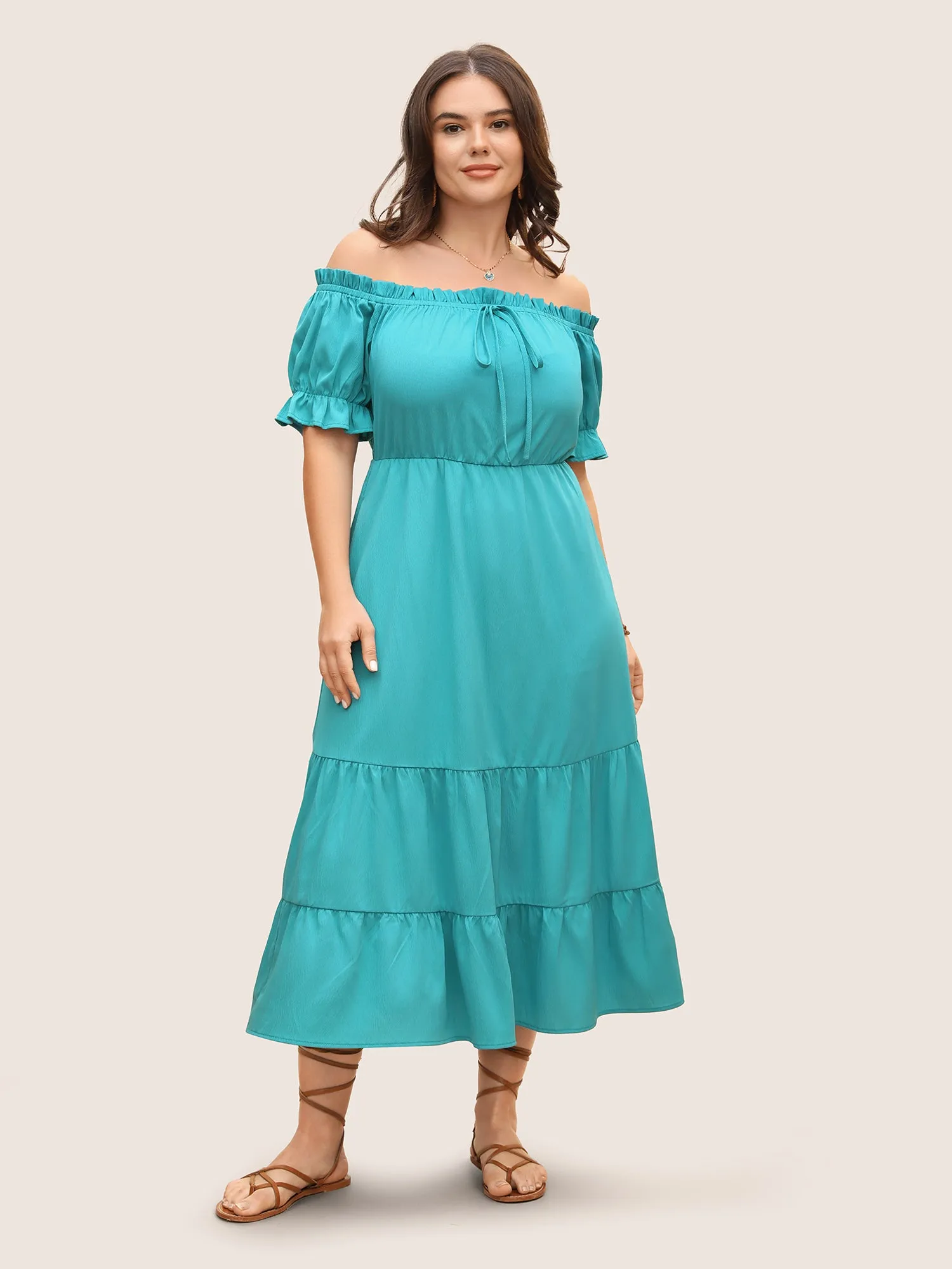 One Shoulder Neck Frill Trim Tie Knot Dress sold by Bloomchic product image thumbnail 2