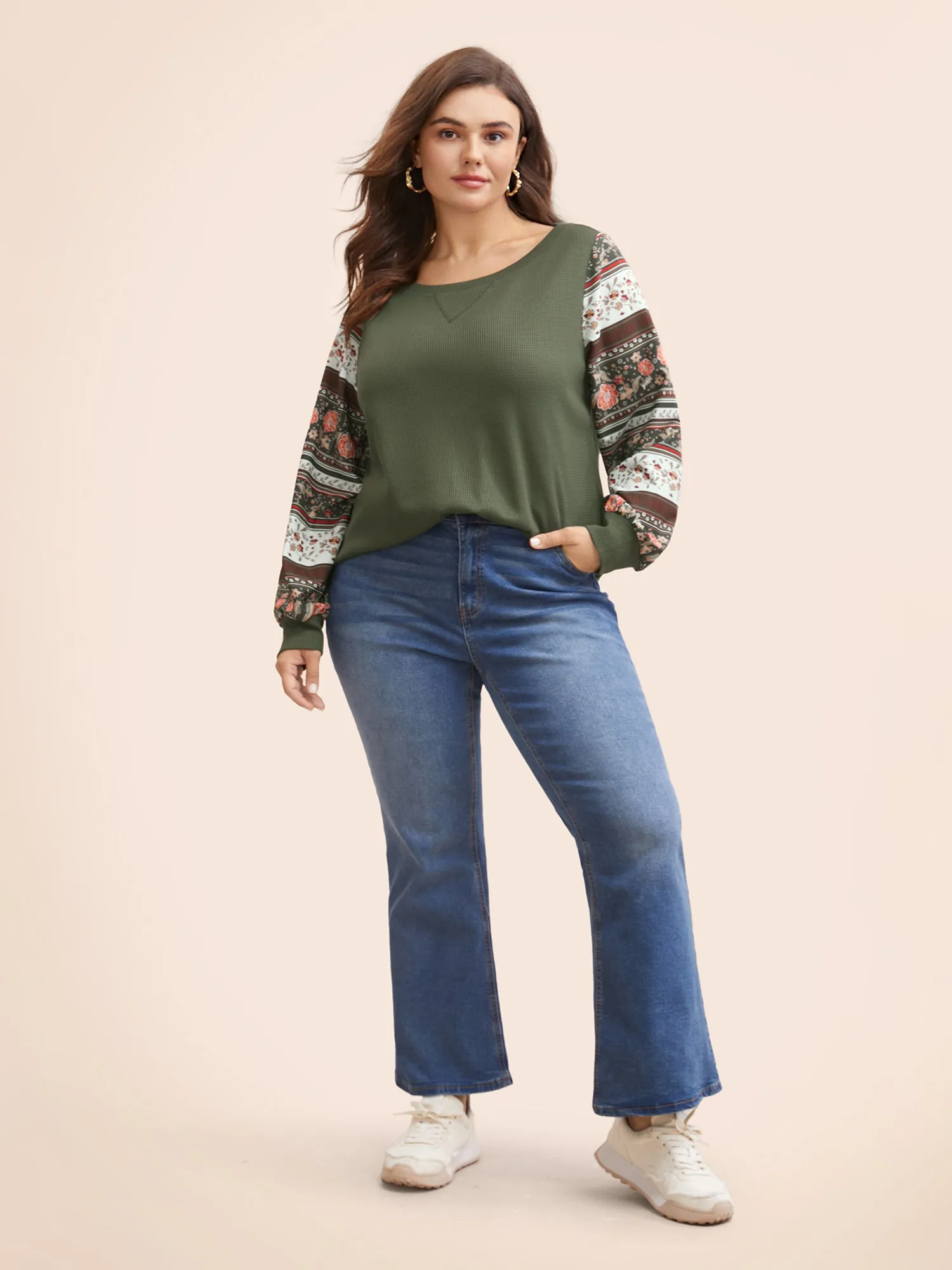Boho Print Patchwork Crew Neck Sweatshirt sold by Bloomchic product image thumbnail 2