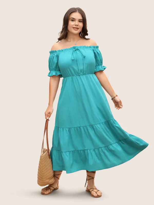 One Shoulder Neck Frill Trim Tie Knot Dress sold by Bloomchic