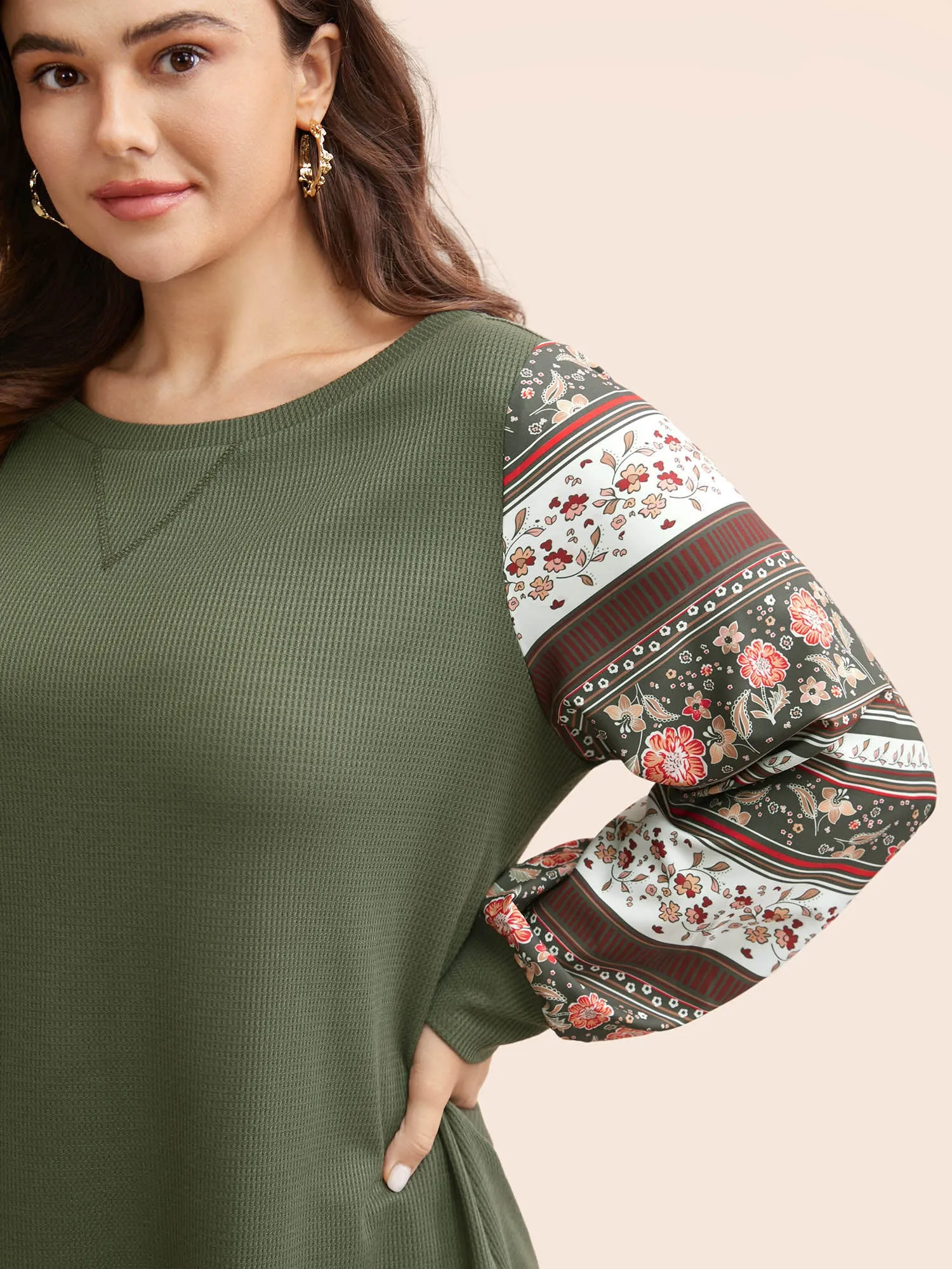 Boho Print Patchwork Crew Neck Sweatshirt sold by Bloomchic product image thumbnail 3