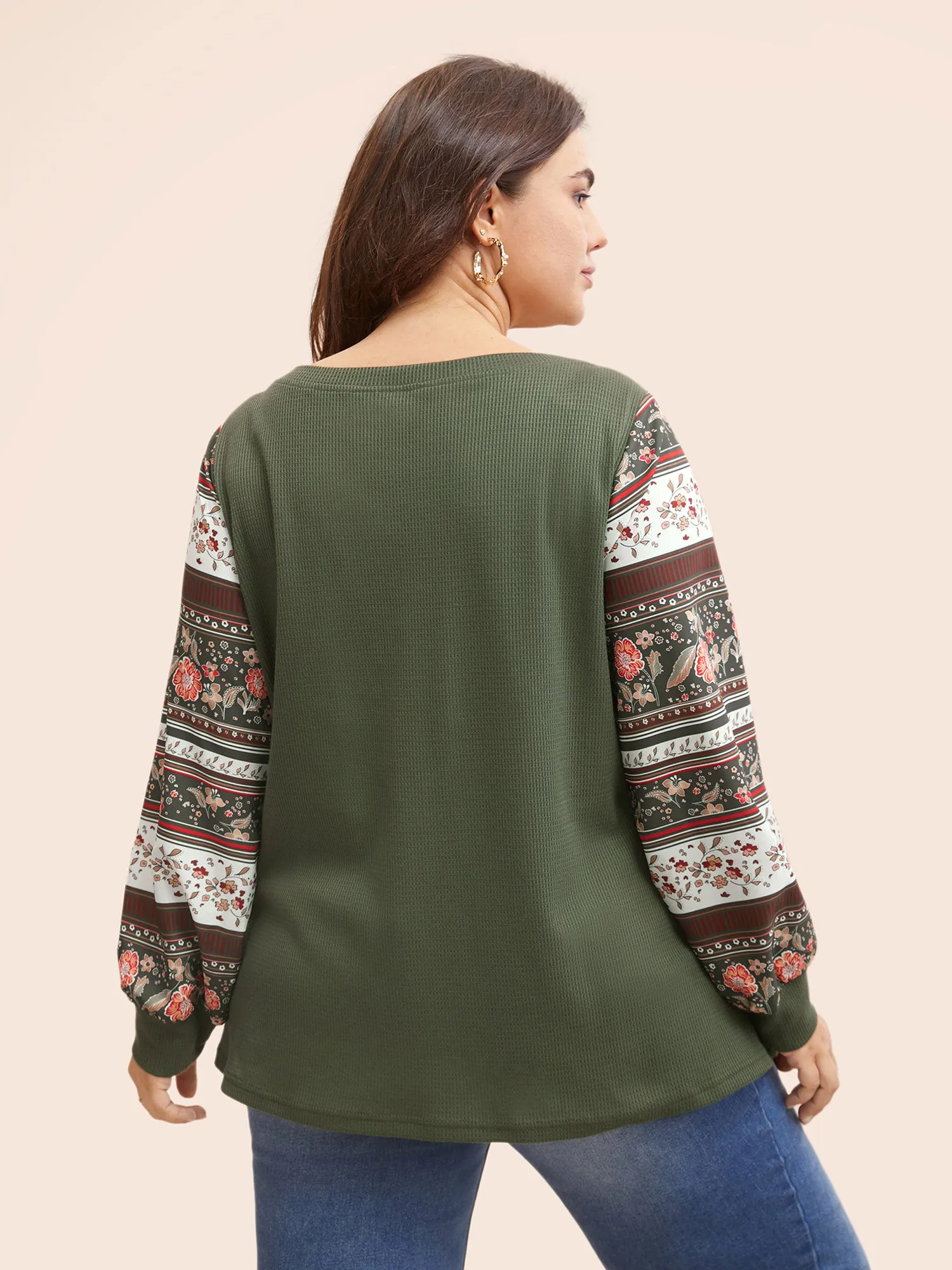 Boho Print Patchwork Crew Neck Sweatshirt sold by Bloomchic product image thumbnail 4