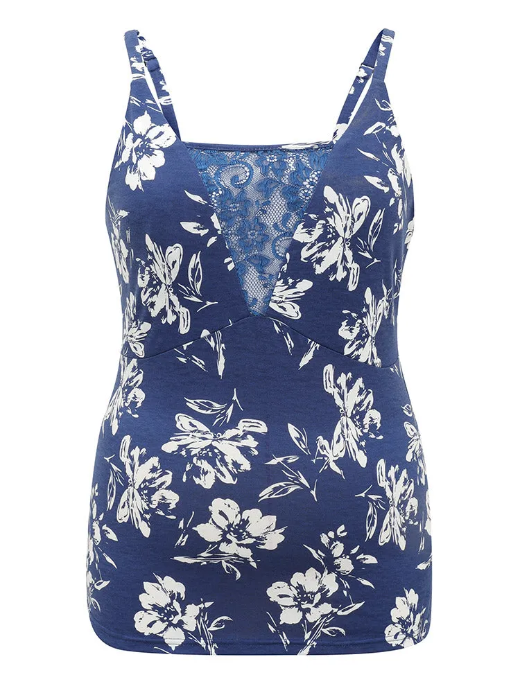 Silhouette Floral Print Lace Panel Cami Sleep Top sold by Bloomchic product image thumbnail 5