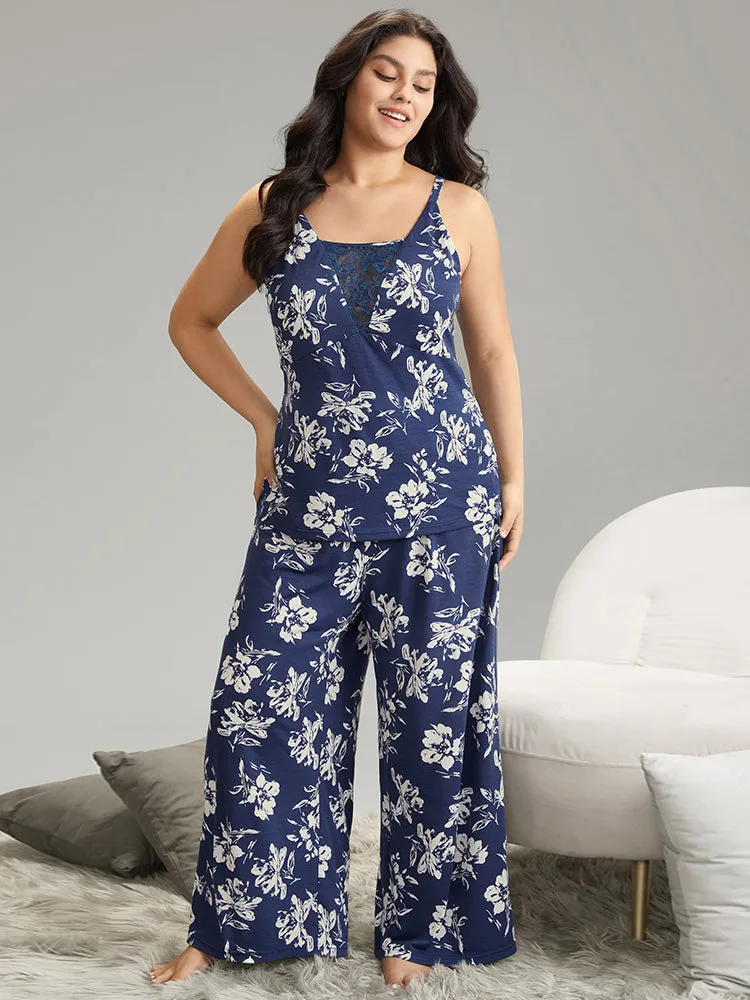 Silhouette Floral Print Lace Panel Cami Sleep Top sold by Bloomchic product image thumbnail 3