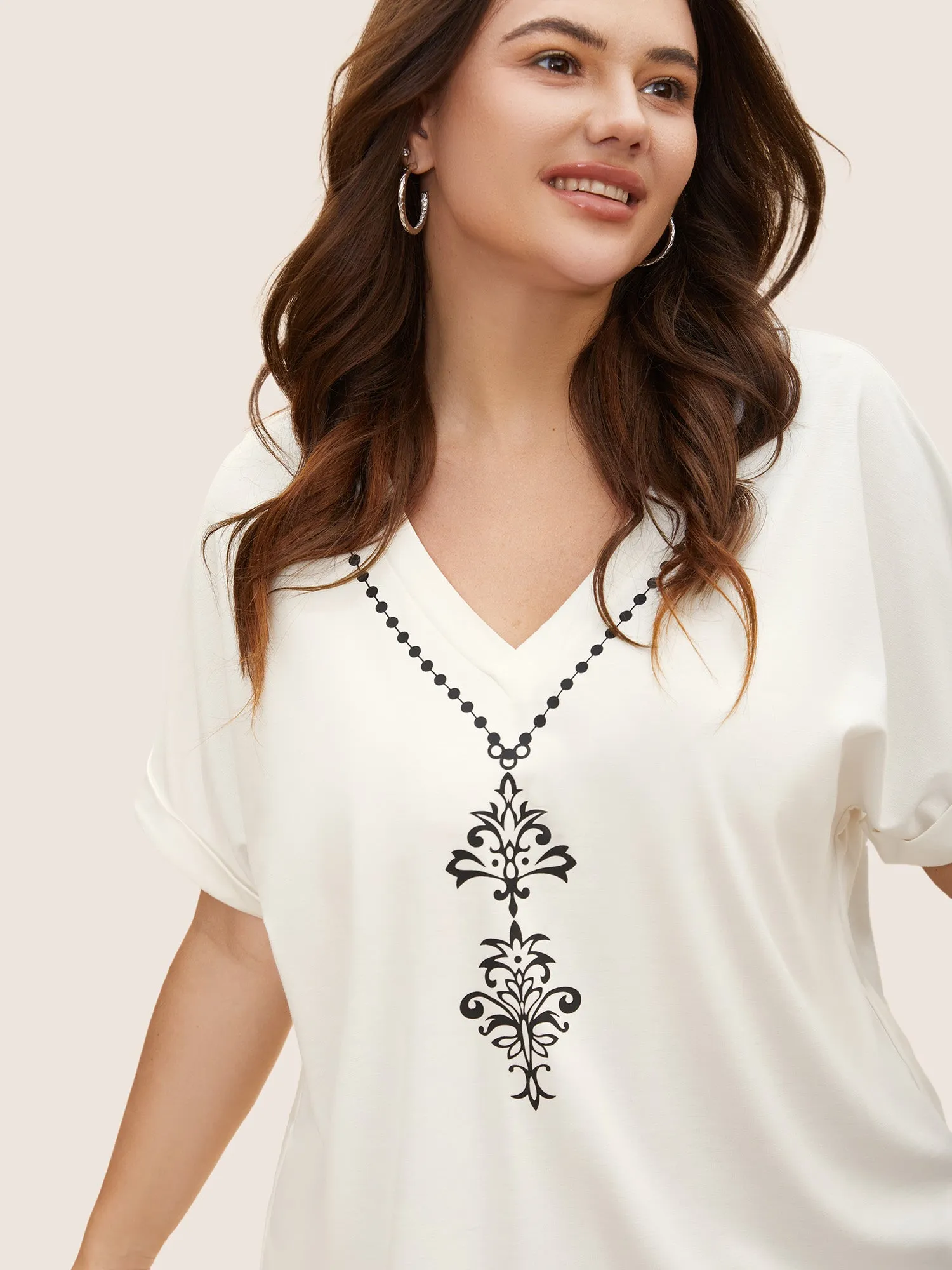 V Neck Boho Print Dolman Sleeve T-shirt sold by Bloomchic product image thumbnail 5