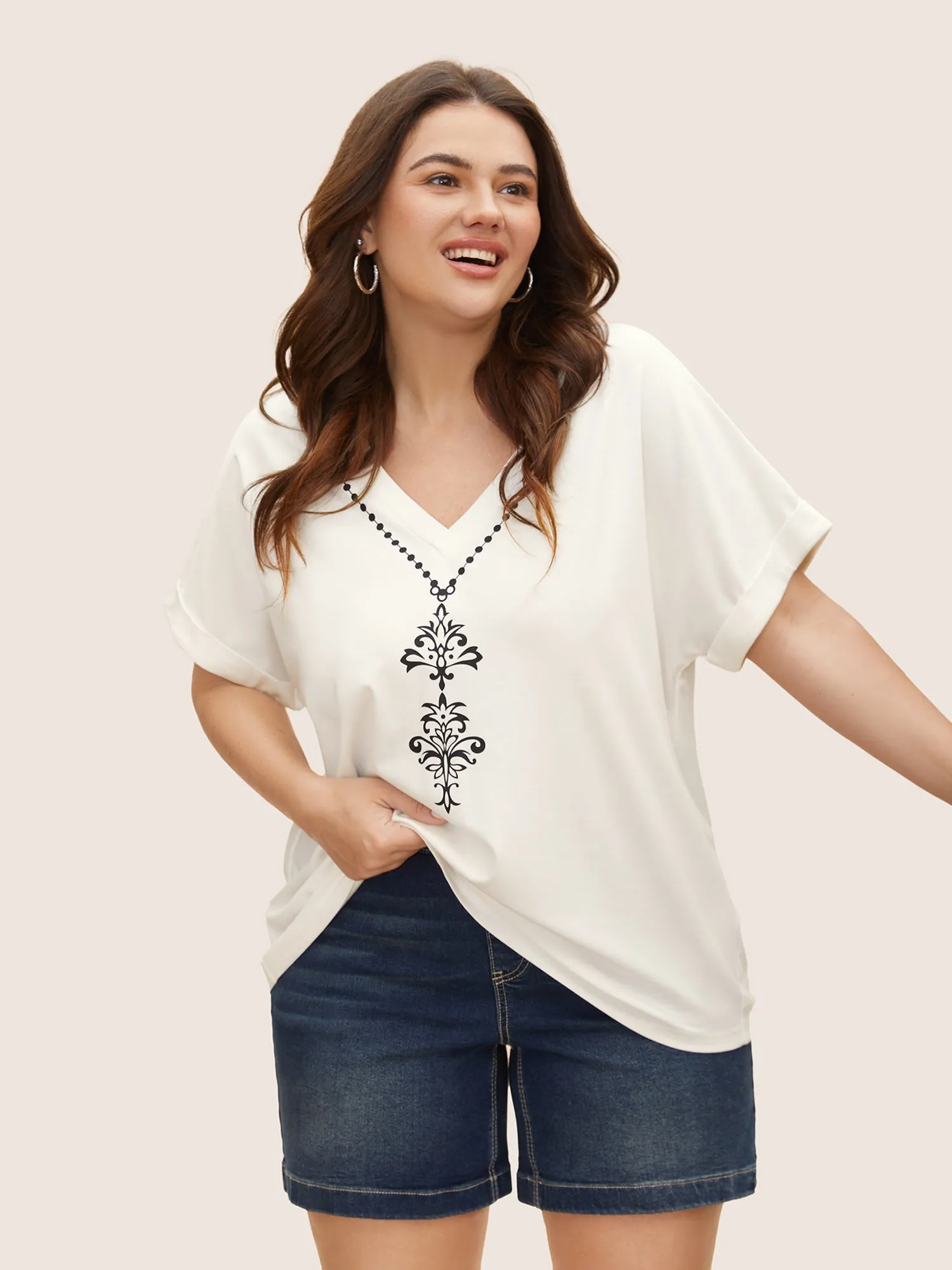 V Neck Boho Print Dolman Sleeve T-shirt sold by Bloomchic product image thumbnail 3