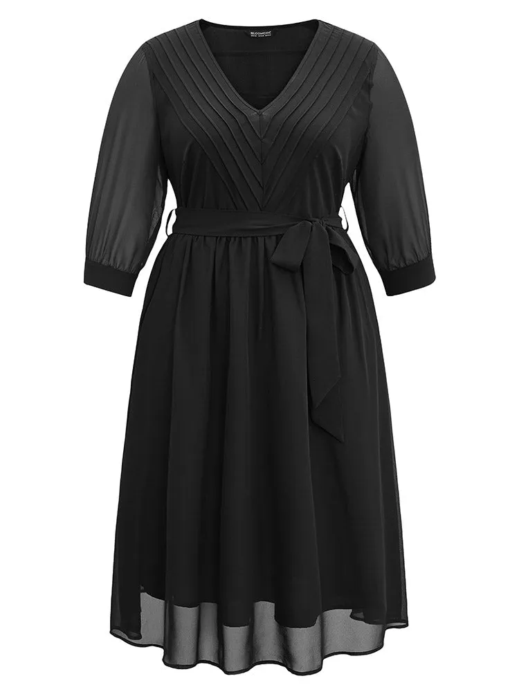 Mesh Patchwork Belted Pleated Dress sold by Bloomchic product image thumbnail 5