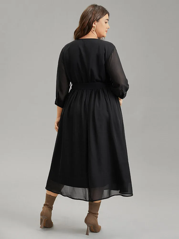 Mesh Patchwork Belted Pleated Dress sold by Bloomchic product image thumbnail 3