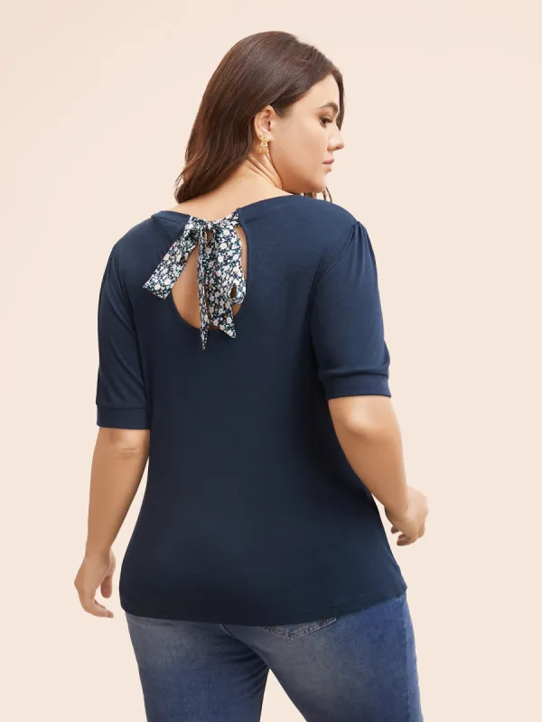 Patchwork Ditsy Floral Knot Puff Sleeve T-shirt sold by Bloomchic