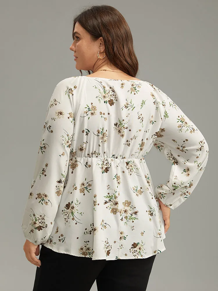 Floral Print Buckle Detail Gathered Bell Sleeve Blouse sold by Bloomchic product image thumbnail 2