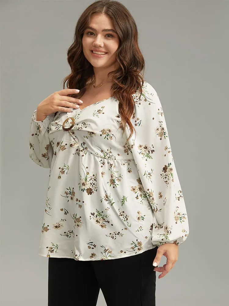 Floral Print Buckle Detail Gathered Bell Sleeve Blouse sold by Bloomchic product image thumbnail 3