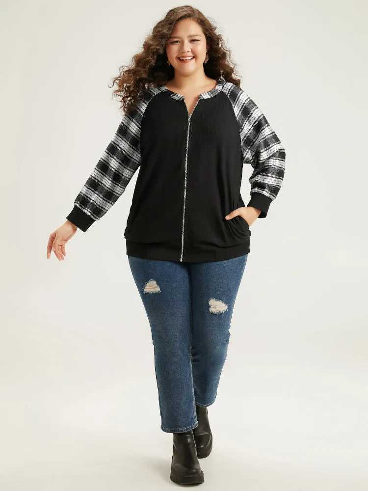 Plaid Patchwork Pocket Zipper Fly Jacket sold by Bloomchic product image thumbnail 4