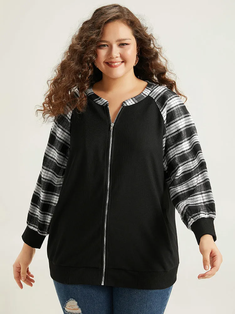 Plaid Patchwork Pocket Zipper Fly Jacket sold by Bloomchic product image thumbnail 5