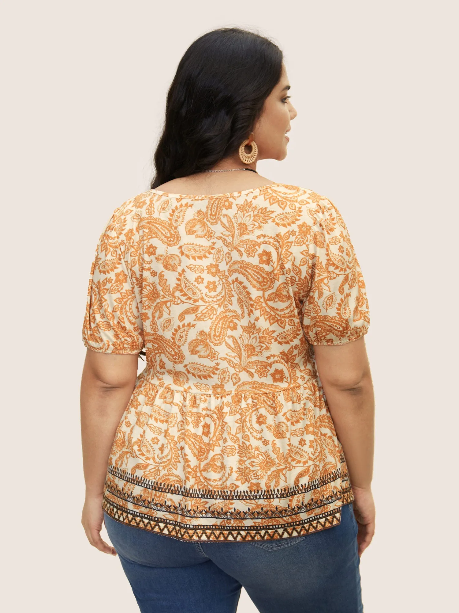 Boho Print Contrast Puff Sleeve T-shirt sold by Bloomchic product image thumbnail 3