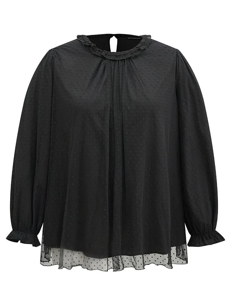 Solid Ruffles Lace Patchwork Lantern Sleeve Blouse sold by Bloomchic product image thumbnail 5