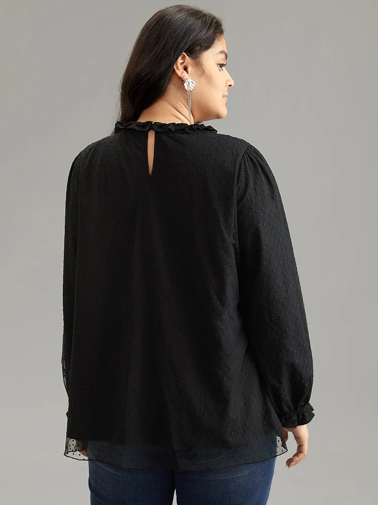 Solid Ruffles Lace Patchwork Lantern Sleeve Blouse sold by Bloomchic product image thumbnail 2