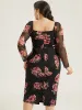 Floral Mesh Patchwork Ruched Square Neck Split Hem Dress sold by Bloomchic