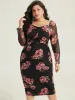 Floral Mesh Patchwork Ruched Square Neck Split Hem Dress sold by Bloomchic