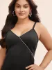 Rhinestone Detail Overlap Collar Cami Dress sold by Bloomchic