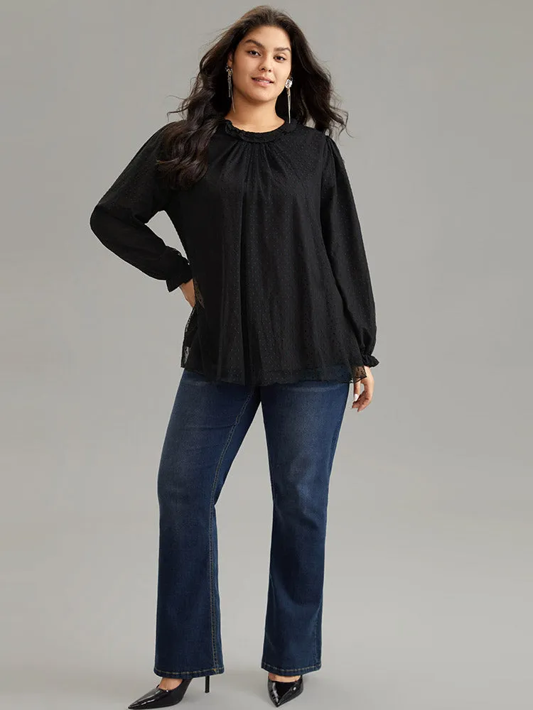 Solid Ruffles Lace Patchwork Lantern Sleeve Blouse sold by Bloomchic product image thumbnail 3