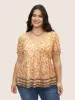 Boho Print Contrast Puff Sleeve T-shirt sold by Bloomchic