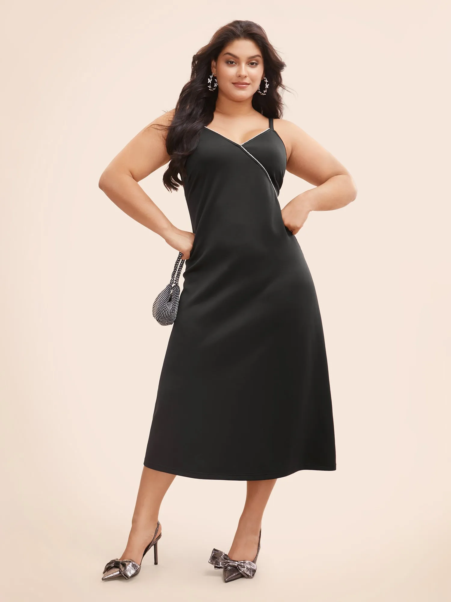 Rhinestone Detail Overlap Collar Cami Dress sold by Bloomchic product image thumbnail 3