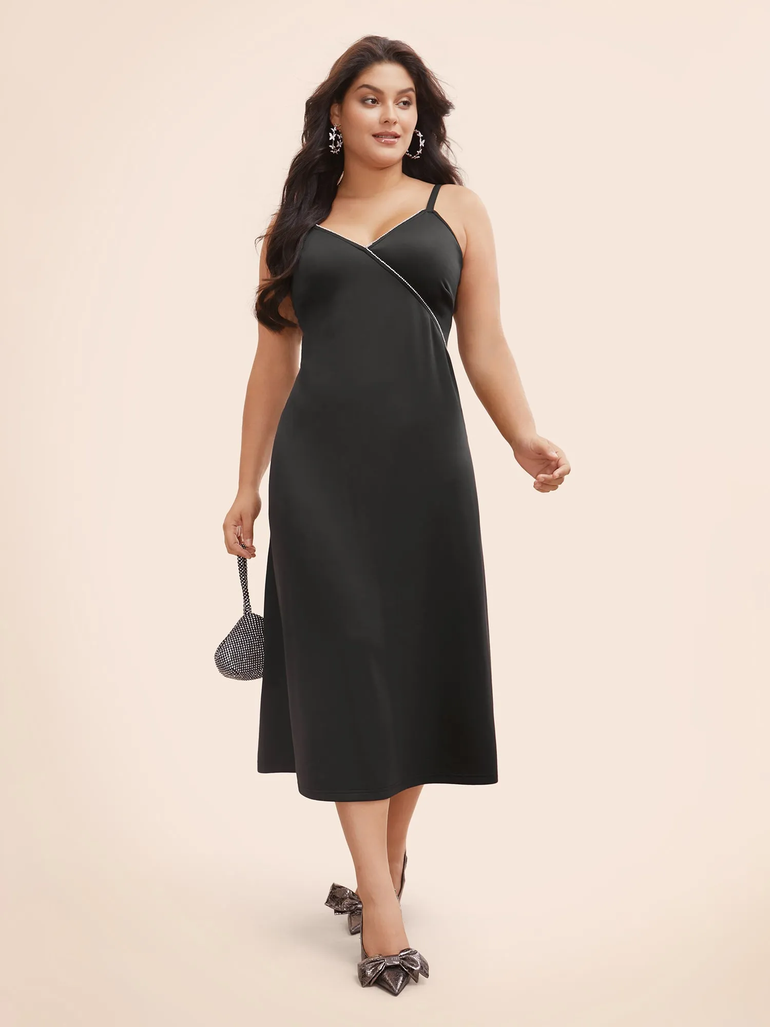 Rhinestone Detail Overlap Collar Cami Dress sold by Bloomchic product image thumbnail 4