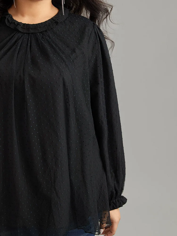 Solid Ruffles Lace Patchwork Lantern Sleeve Blouse sold by Bloomchic product image thumbnail 4