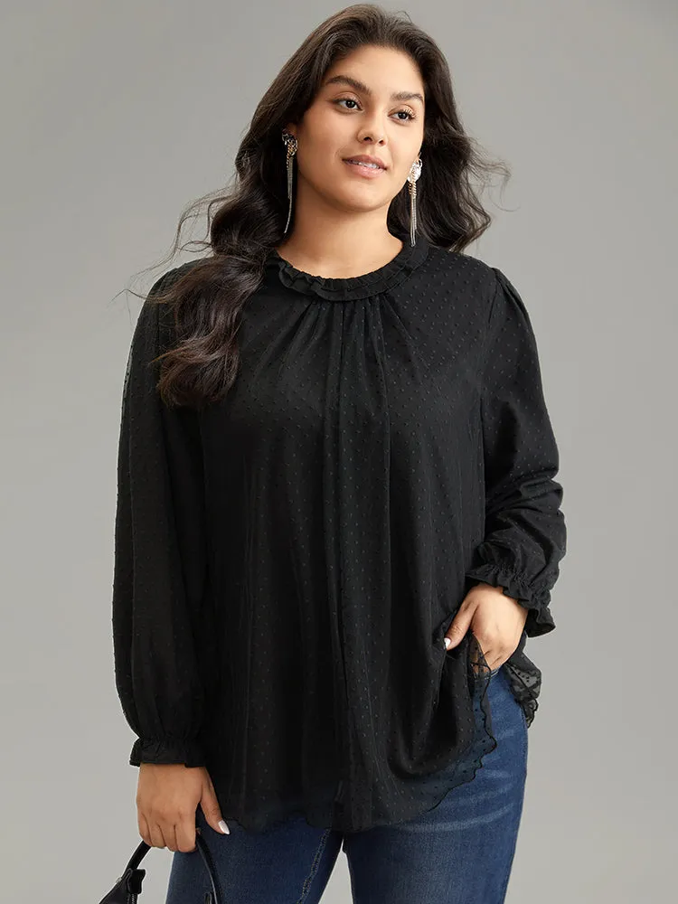 Solid Ruffles Lace Patchwork Lantern Sleeve Blouse sold by Bloomchic