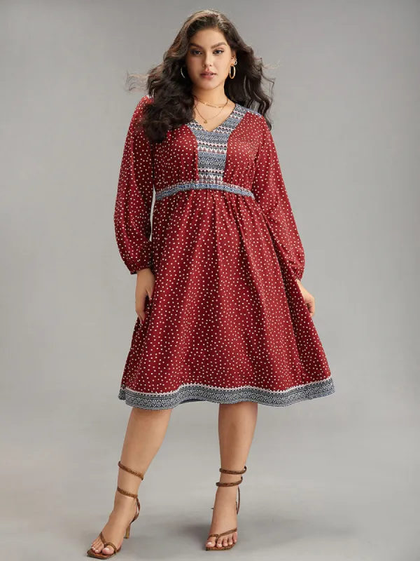 Boho Print Lantern Sleeve Elastic Waist Dress sold by Bloomchic