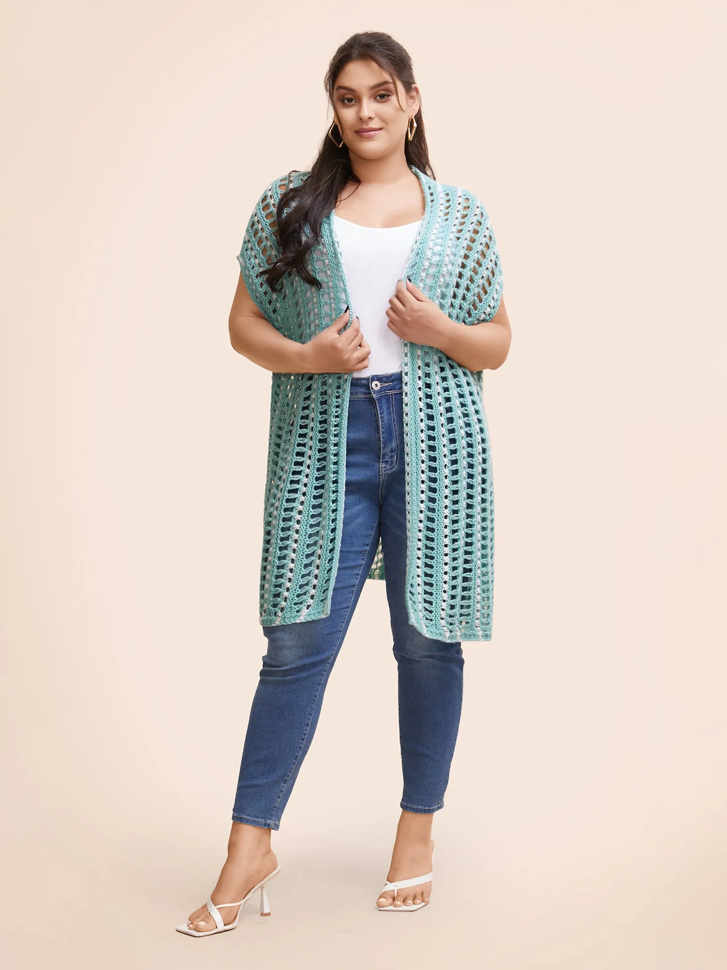 Kimono Collar Cut Out Drop Shoulder Cardigan sold by Bloomchic product image thumbnail 3