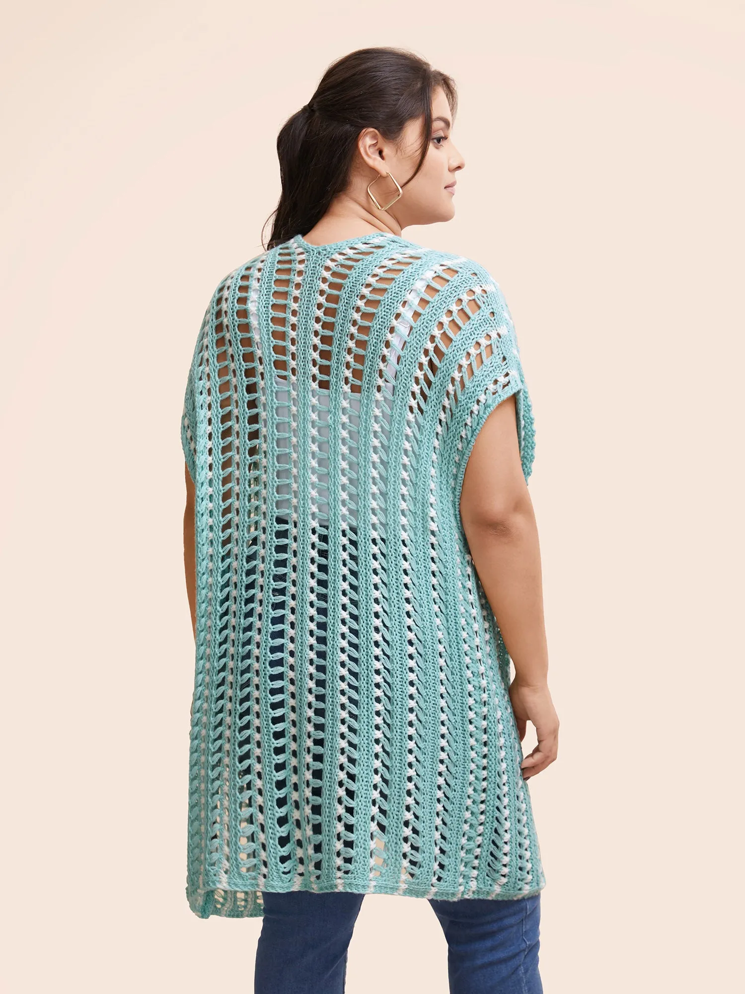 Kimono Collar Cut Out Drop Shoulder Cardigan sold by Bloomchic product image thumbnail 2