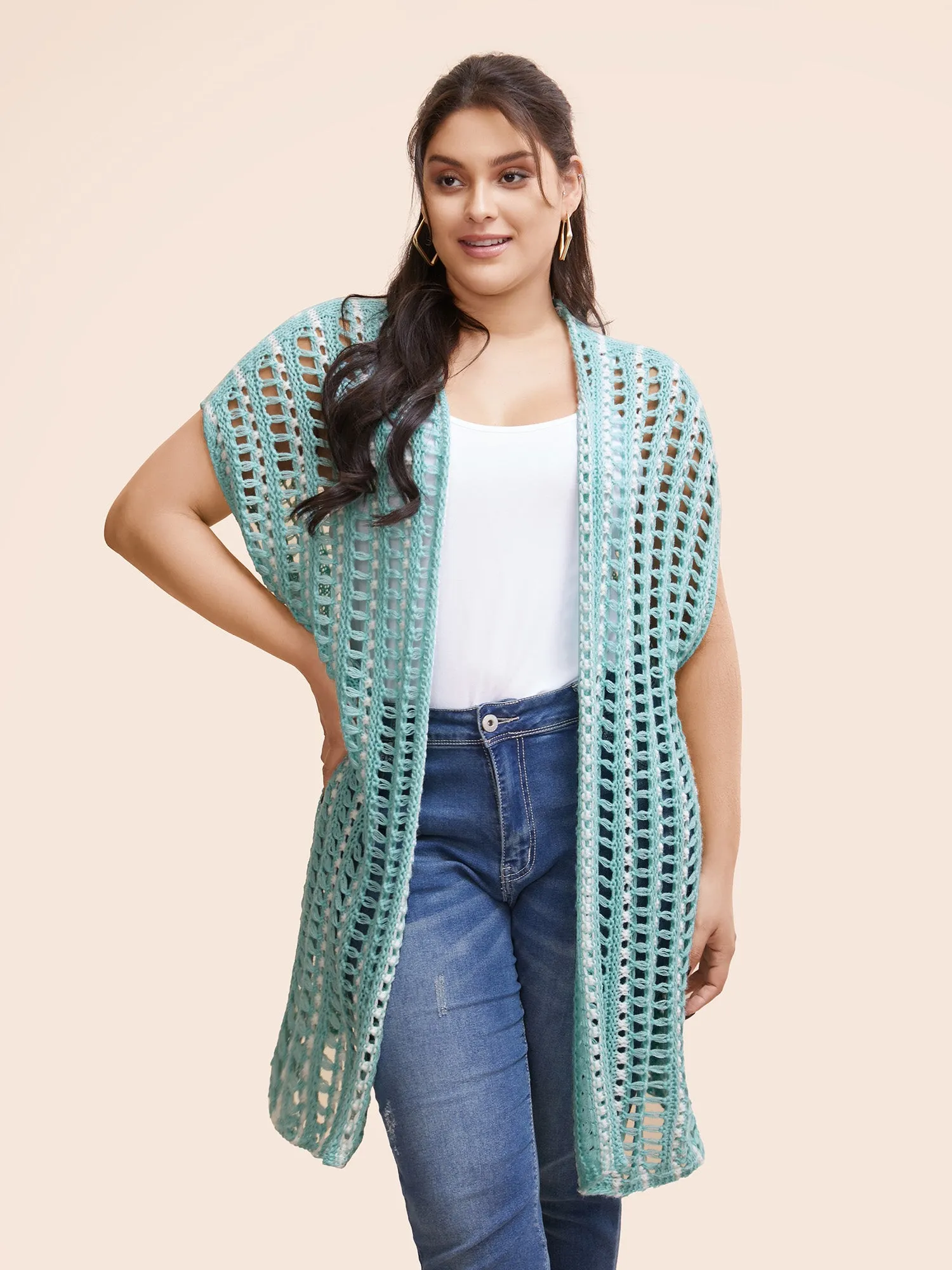 Kimono Collar Cut Out Drop Shoulder Cardigan sold by Bloomchic