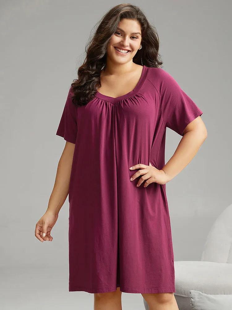 Cotton Plain V Neck Gathered Sleep Dress sold by Bloomchic product image thumbnail 3