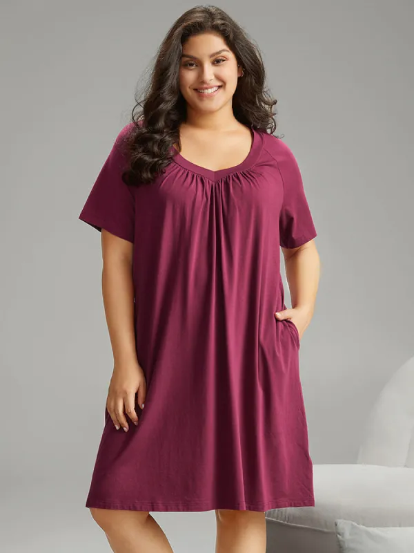 Cotton Plain V Neck Gathered Sleep Dress sold by Bloomchic