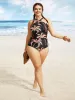 Halter Tropical Print Keyhole One Piece Swimsuit sold by Bloomchic