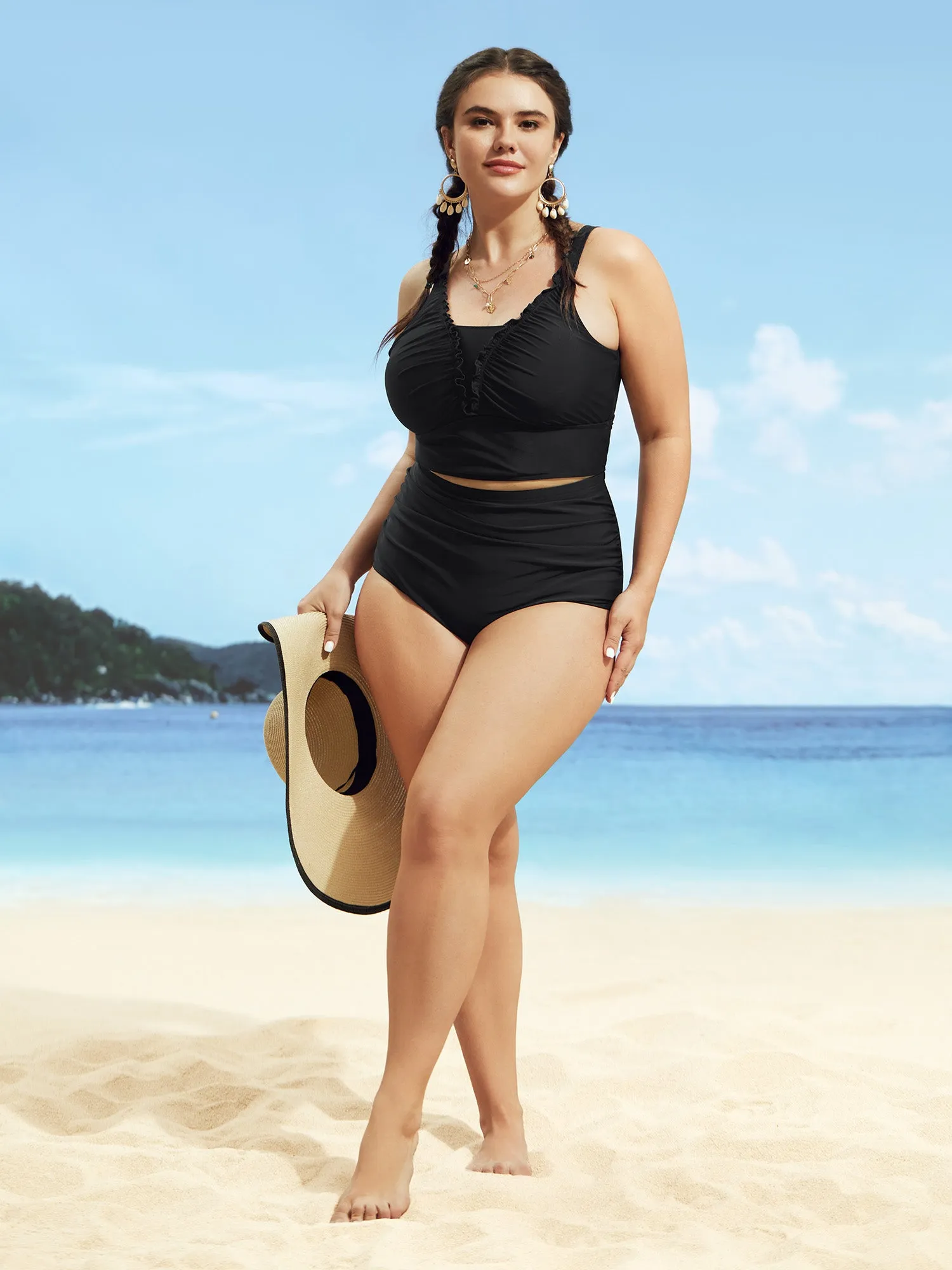 V Neck Gathered Frill Trim Swim Top sold by Bloomchic product image thumbnail 3